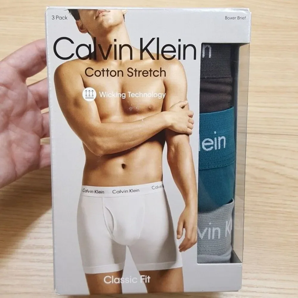 CALVIN KLEIN Boxer Briefs Mens Small Teal Grey 3-Pack Cotton Stretch Wicking